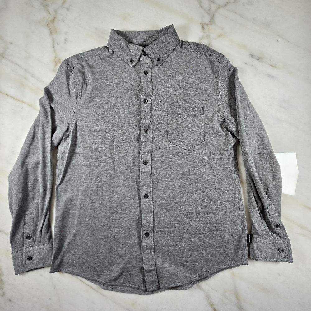 NWT Kenneth Cole Button Up Long Sleeve Knit Pique Shirt Medium Black Minimalist